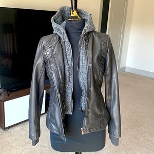 Faux leather jacket with hood! Size S
